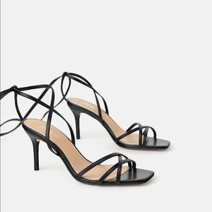 Zara 100% Leather black strappy Sandals